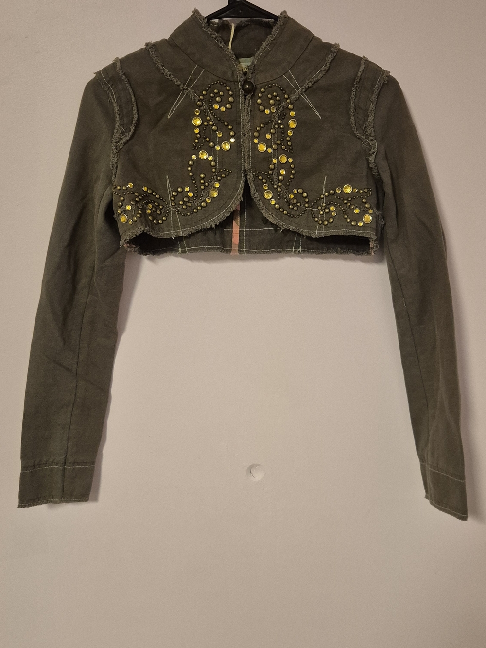 Miss Me Cropped Jacket Medium Y2K Bolero Green